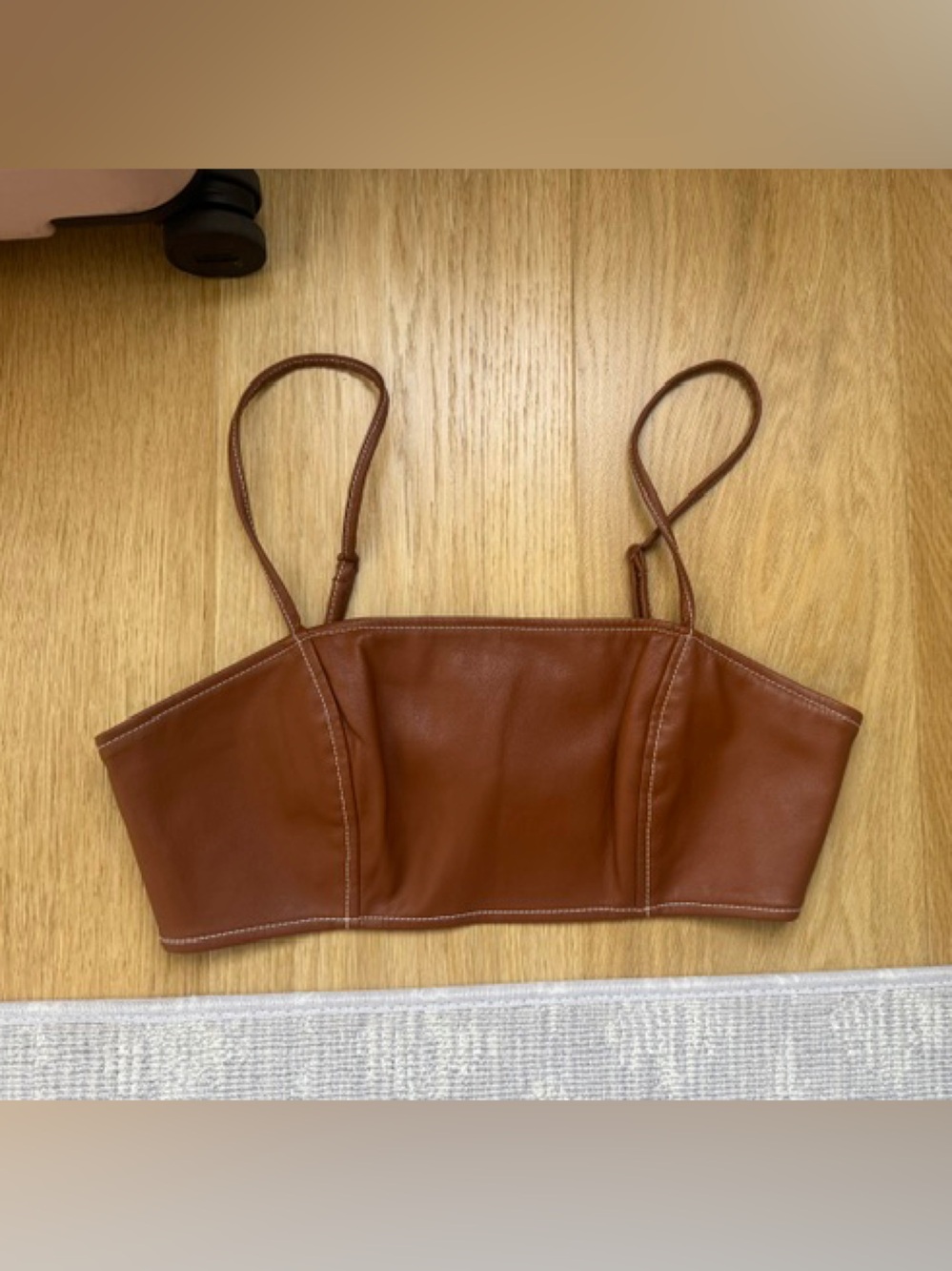 STAUD Brown Mini Leather Wristlet